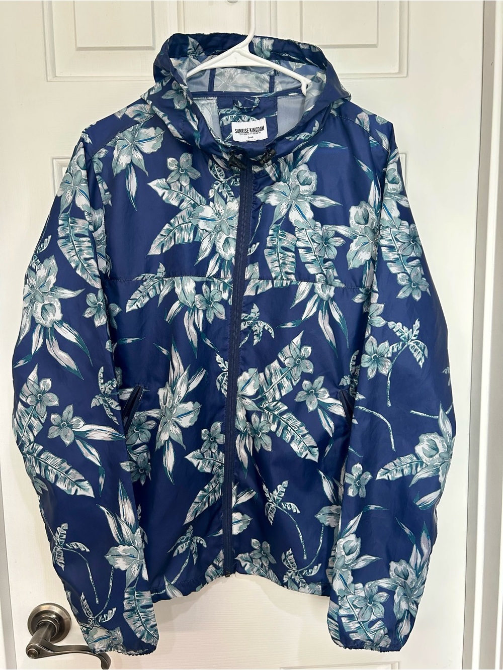 Sunrise Kingdom Floral Tropical Windbreaker Jacket Blue S Unisex Oversized M